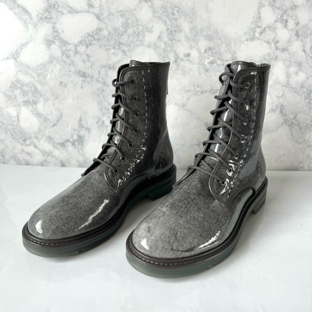 Max Mara Grey Wool Beth Combat Ankle Boots Size 37.5/ 7-7.5 US